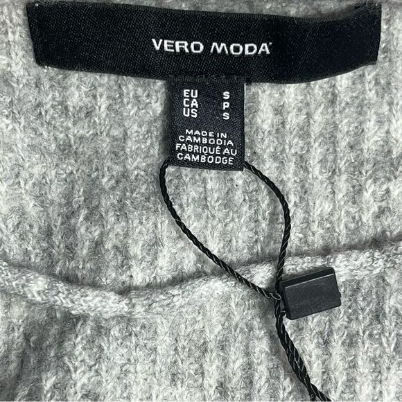 Vero Moda sweater blouse V Neck ruffle light grey melange wool size S - Picture 7 of 17